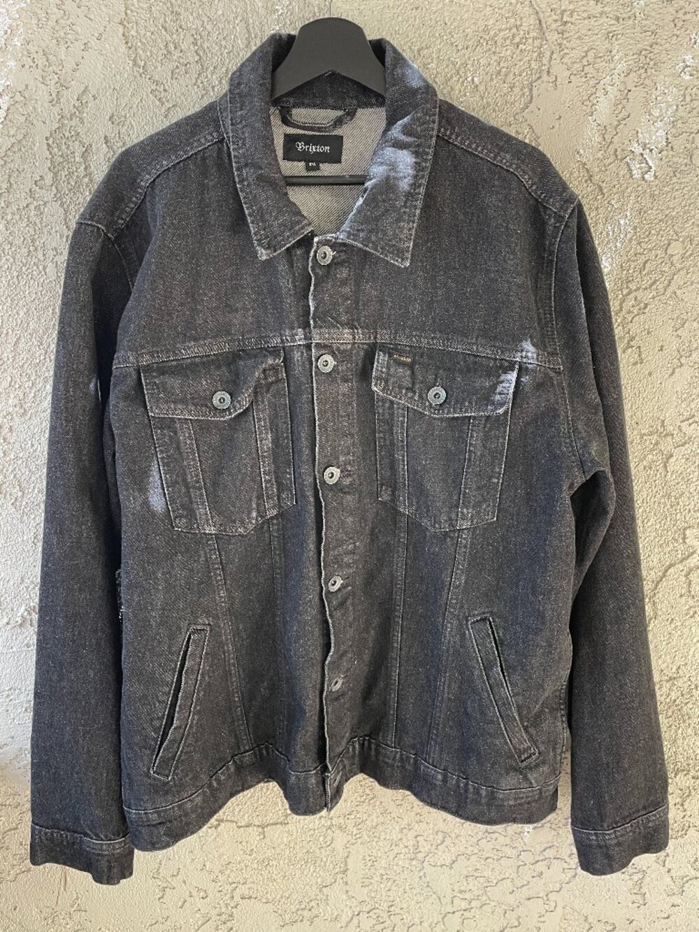 Brixton Washed Black Denim Trucker Jacket Mens XL Workwear Chore Coat